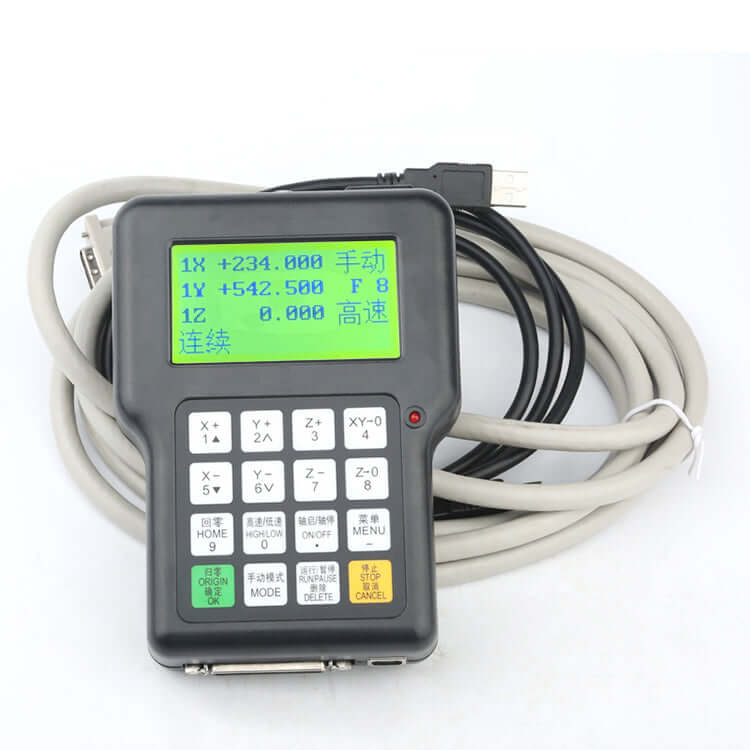 DSP A11 digital display controller with cables, showcasing precise numerical input and operation keys for CNC machinery.
