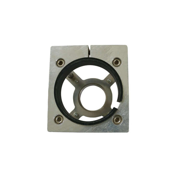 Metal platen press component with circular design and mounting holes