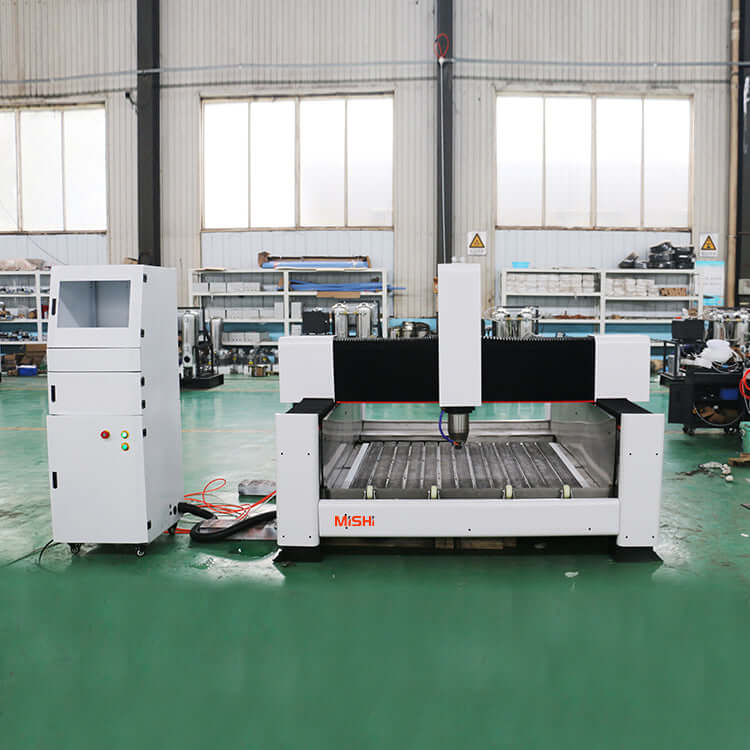 High-precision heavy duty stone CNC router for stone, metal, and wood cutting in an industrial workshop setting.