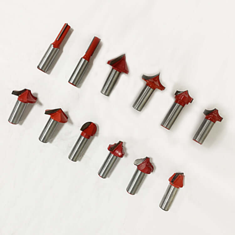 Premium woodworking router bit set on a white background, ideal for precision cutting and detailed woodworking projects.