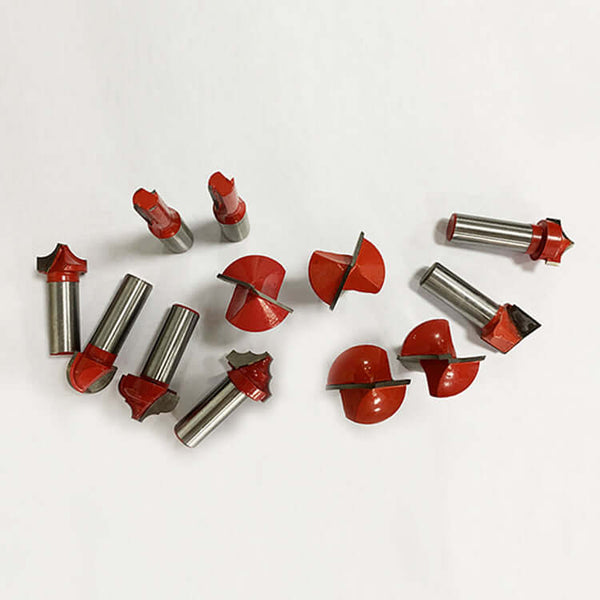 Premium woodworking tools set with precision cutting bits for carpentry projects on a white background.