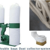 Double bags dust collector system with hoses and attachments for efficient dust collection.
