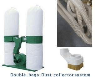 Double bags dust collector system with hoses and attachments for efficient dust collection.