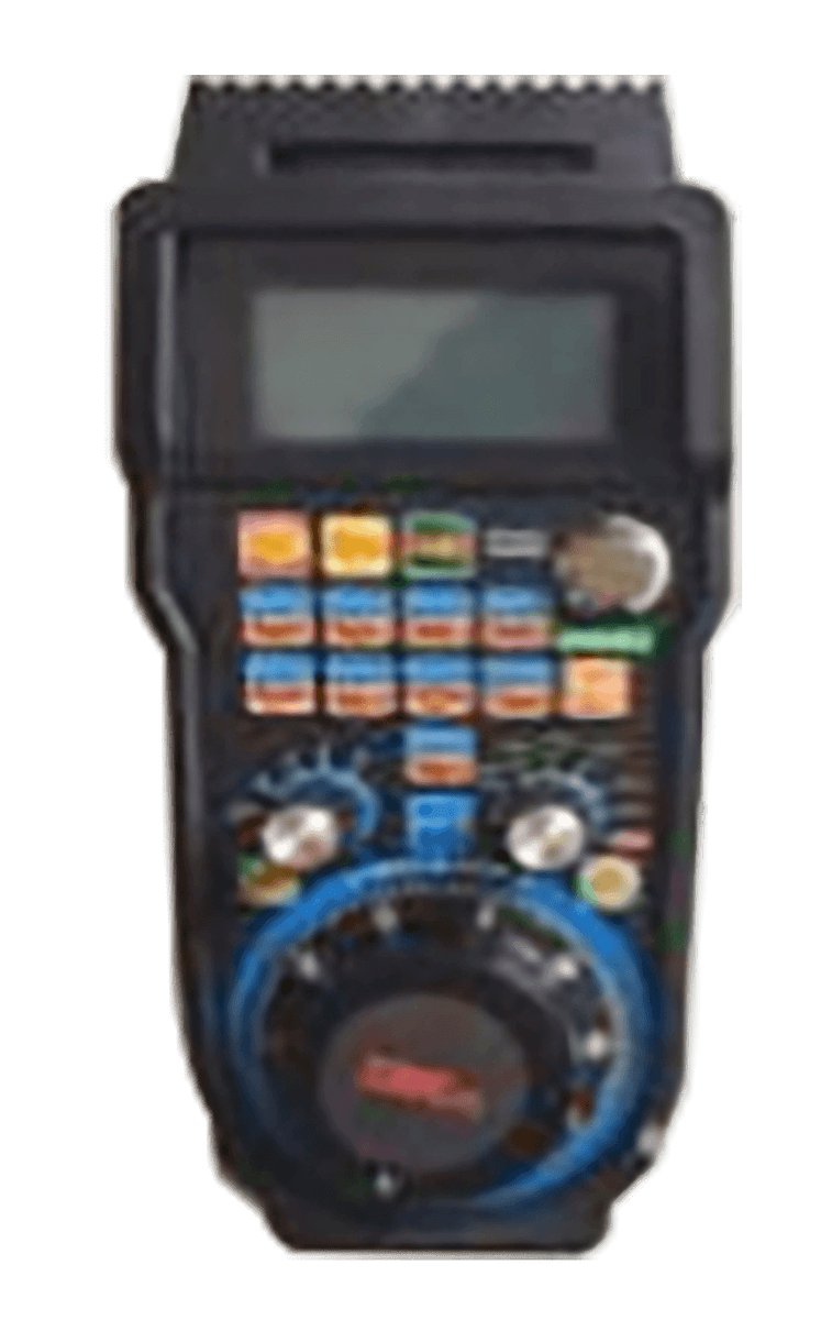 CNC machine control panel with various buttons and screen, suitable for precise machining operations.